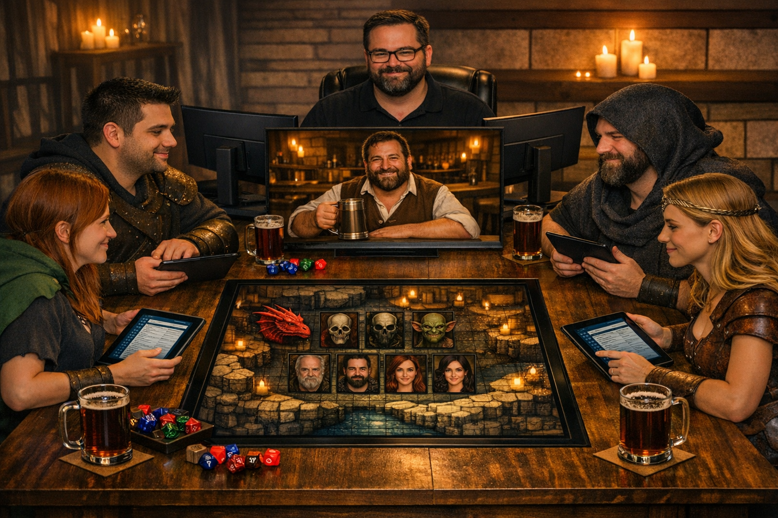 Spielende Runde mit Dice and Screen