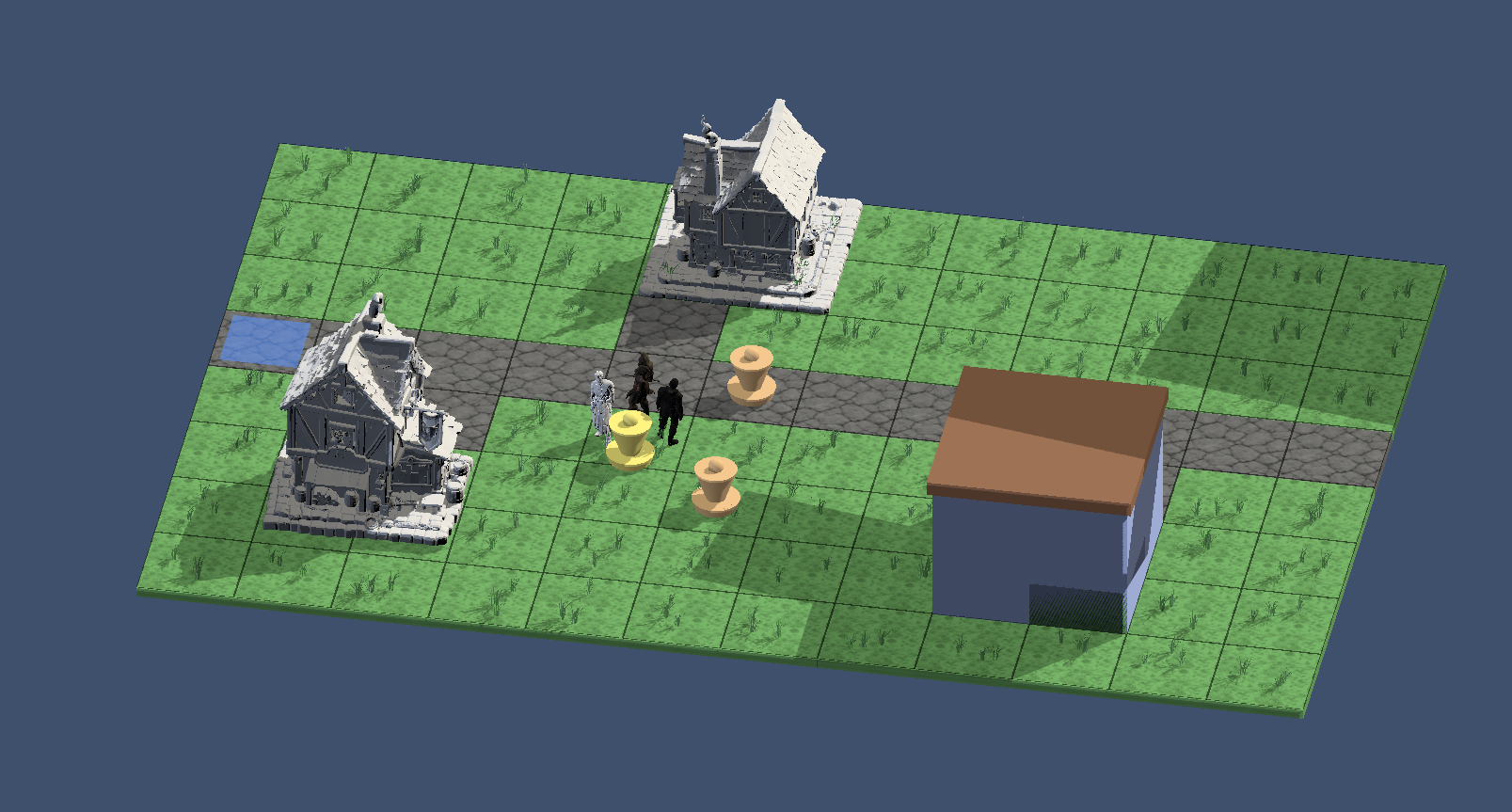 3D Townmap mit Gebäuden und Charakteren