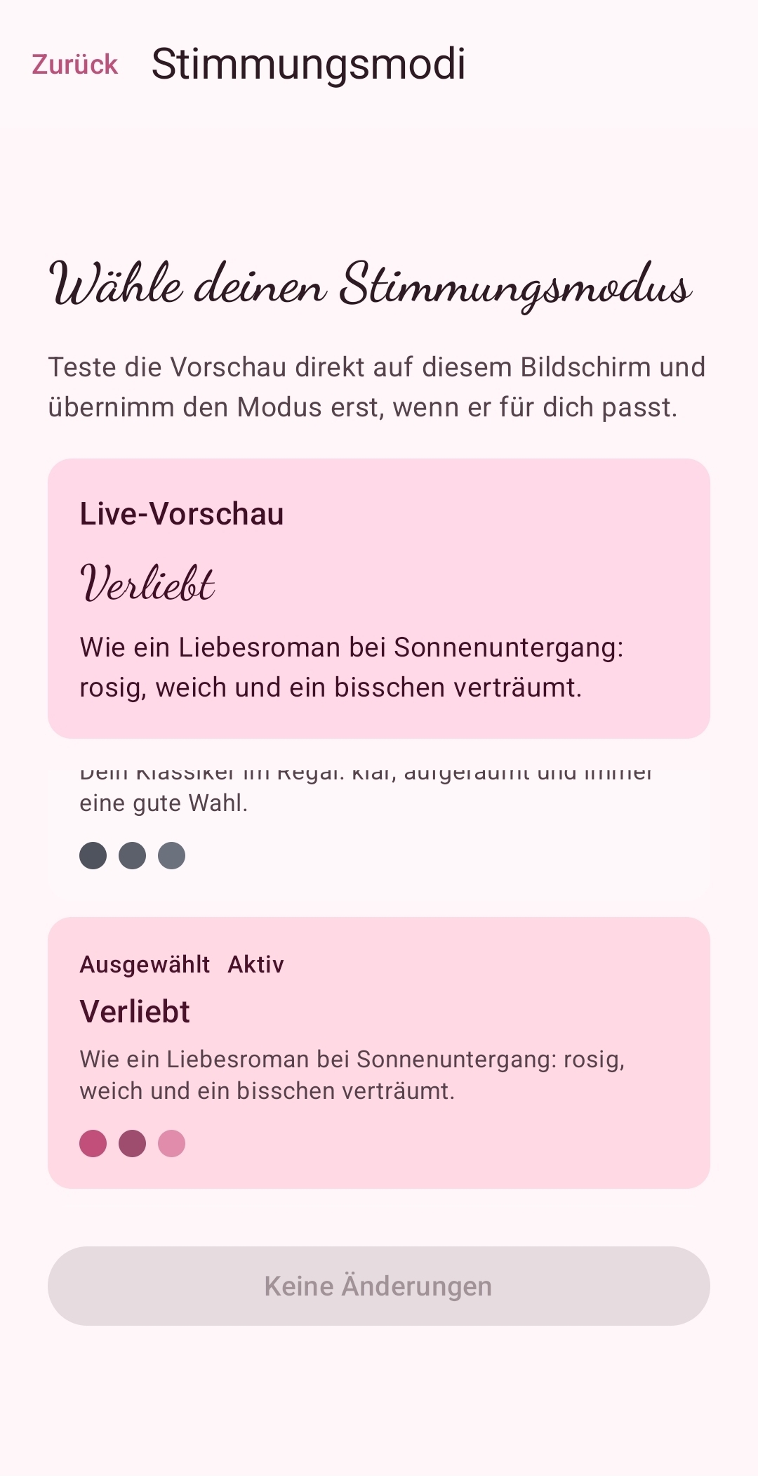 Stimmungsmodus Verliebt in der Live-Vorschau