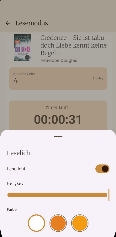 Leselicht-Einstellungen im Lesemodus