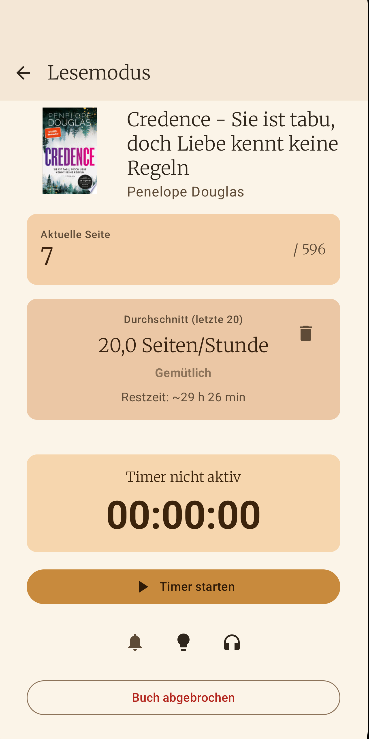 Timer mit Lese-Statistik im Lesemodus